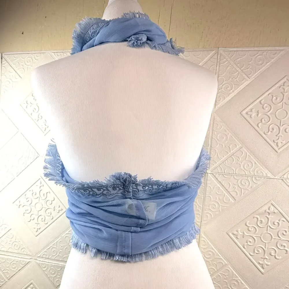 SKU2457 Simply Noelle Light Blue Infinity Scarf Fringe Wrap 62x21 NWOT